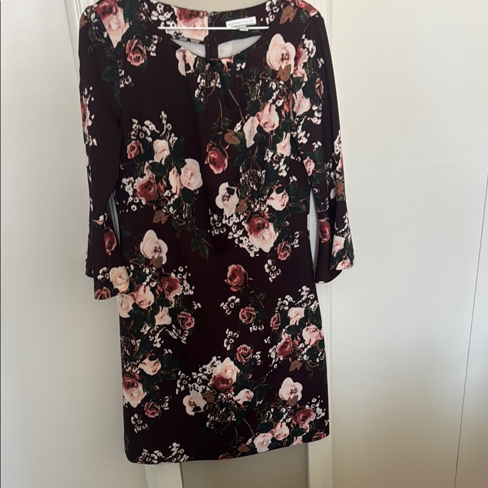 New York & Company Pink and Orange Sheath Dress with Bell Sleeves